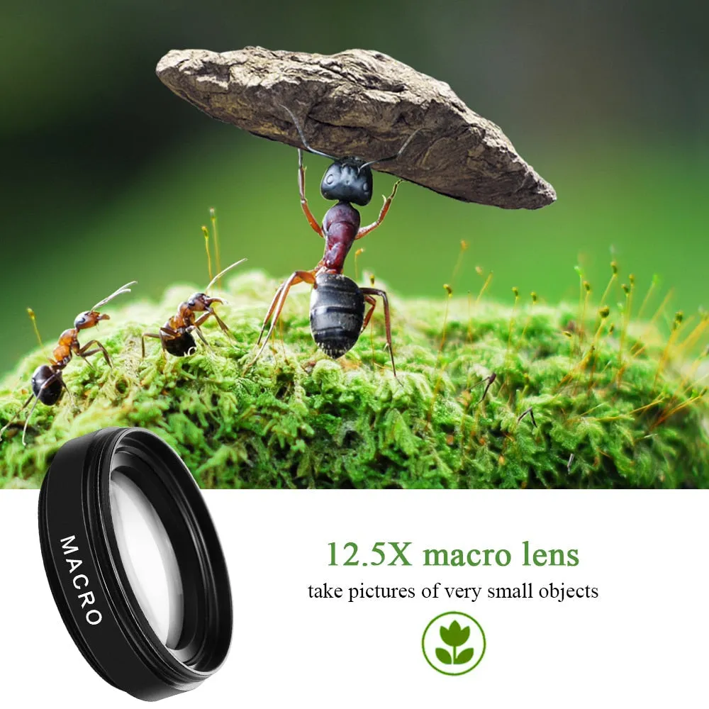 2 Functions Mobile Phone Lens 0.45X Wide Angle Len &amp; 12.5X Macro HD Camera Lens Universal for iPhone Android Phone