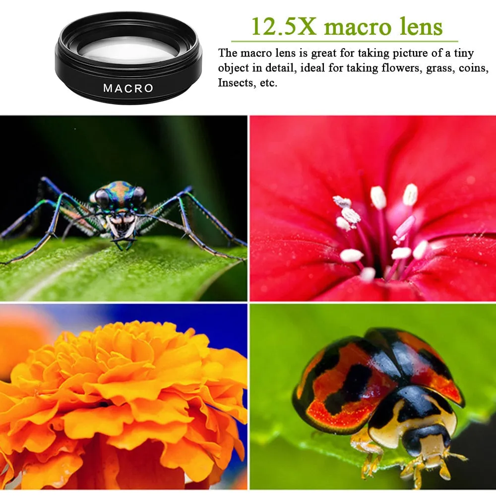 2 Functions Mobile Phone Lens 0.45X Wide Angle Len &amp; 12.5X Macro HD Camera Lens Universal for iPhone Android Phone