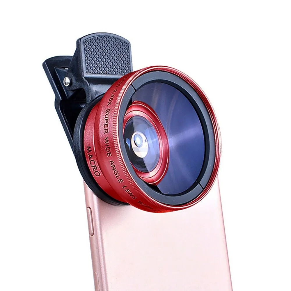 2 IN 1 Lens Universal Clip 37mm Mobile Phone Lens Professional 0.45x 49uv Super Wide-Angle   Macro HD Lens For iPhone Android