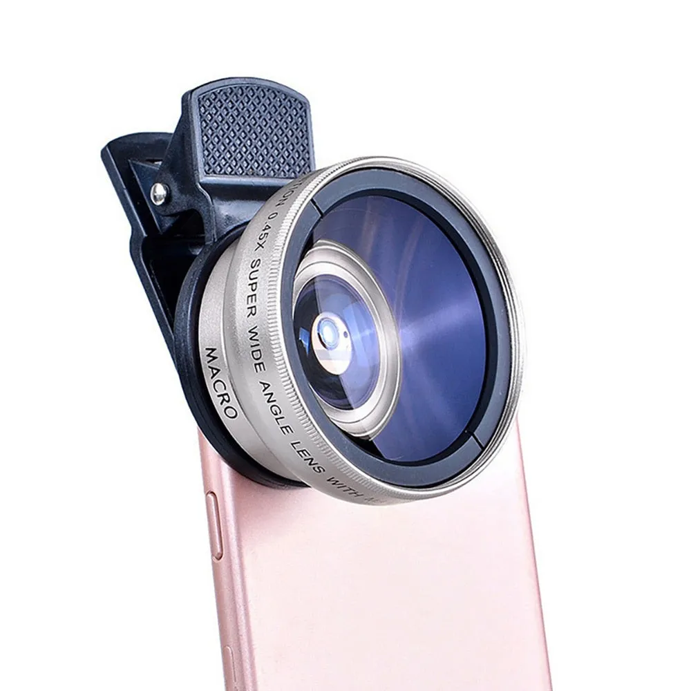 2 IN 1 Lens Universal Clip 37mm Mobile Phone Lens Professional 0.45x 49uv Super Wide-Angle   Macro HD Lens For iPhone Android