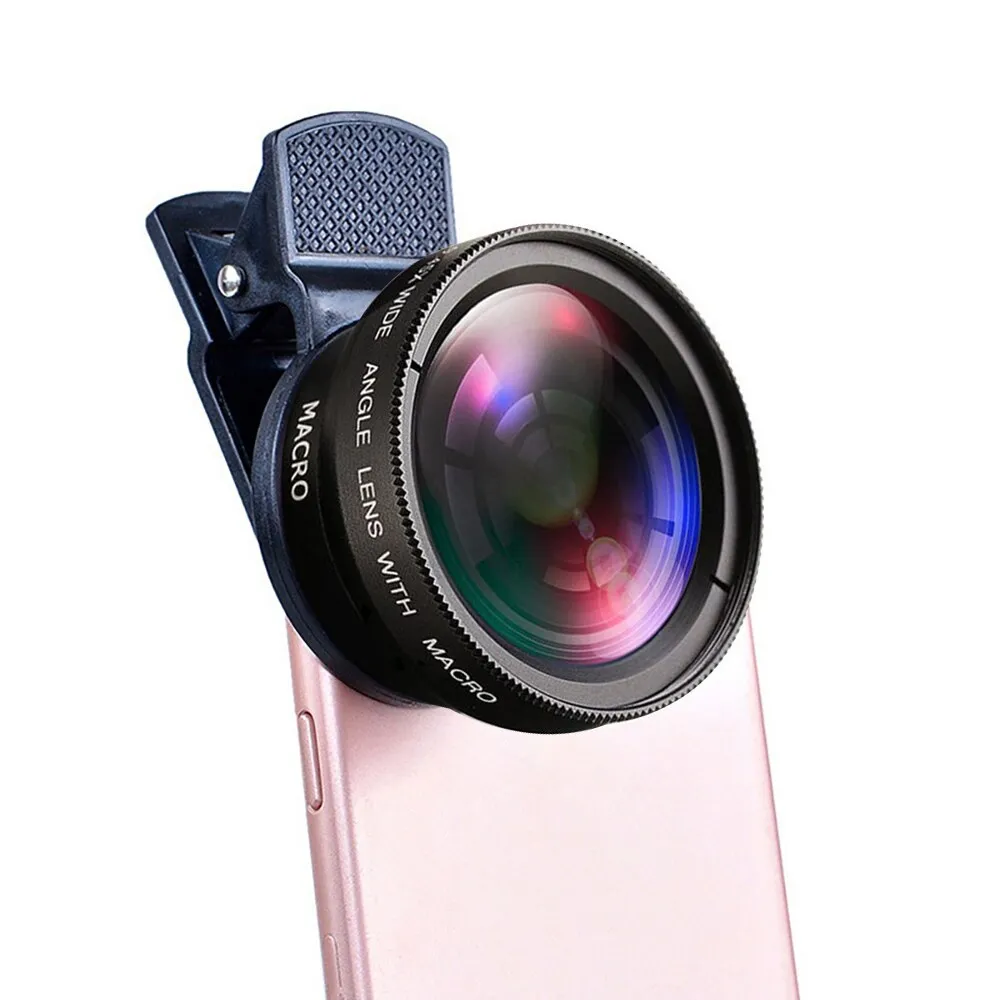 2 IN 1 Lens Universal Clip 37mm Mobile Phone Lens Professional 0.45x 49uv Super Wide-Angle   Macro HD Lens For iPhone Android