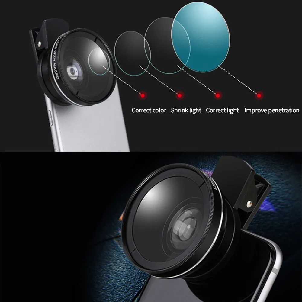 2 IN 1 Lens Universal Clip 37mm Mobile Phone Lens Professional 0.45x 49uv Super Wide-Angle   Macro HD Lens For iPhone Android