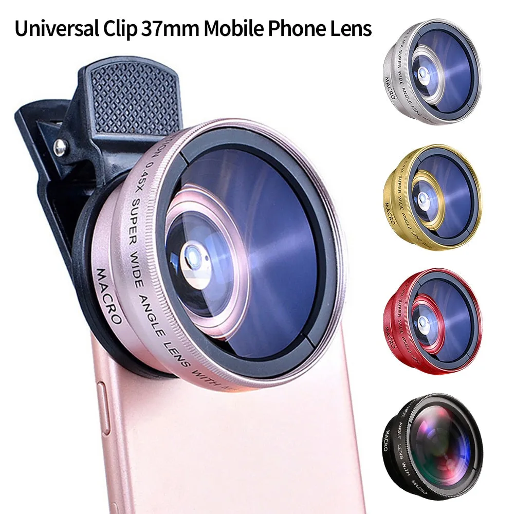 2 IN 1 Lens Universal Clip 37mm Mobile Phone Lens Professional 0.45x 49uv Super Wide-Angle   Macro HD Lens For iPhone Android