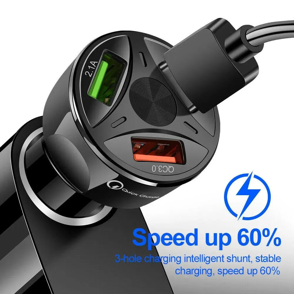 3-Port LED Fast Car Charger & 3-in-1 Fast Charging Cable Combo