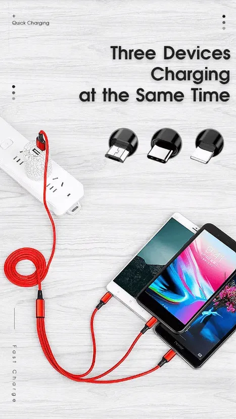 3-Port LED Fast Car Charger & 3-in-1 Fast Charging Cable Combo