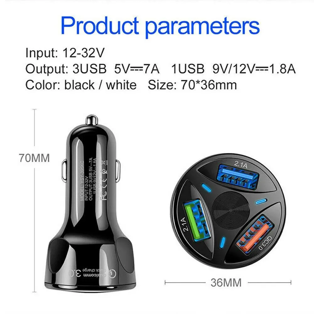 3-Port LED Fast Car Charger & 3-in-1 Fast Charging Cable Combo