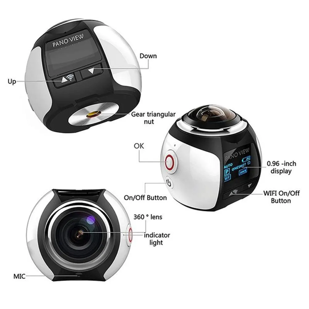 360 Camera HD Ultra Mini Panoramic Camera WIFI 16MP 3D Sports Camera Driving VR Action Camera Video Cam Waterproof 30m