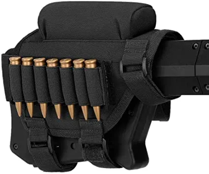 Adjustable Outdoor Tactical Butt Stock Rifle Cheek Rest Pouch Bullet Holder Nylon Riser Pad Ammo Cartridges Bag