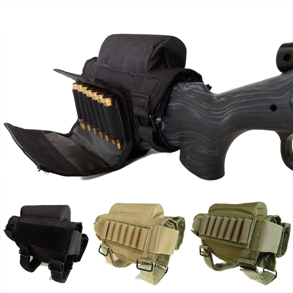 Adjustable Outdoor Tactical Butt Stock Rifle Cheek Rest Pouch Bullet Holder Nylon Riser Pad Ammo Cartridges Bag