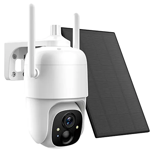 Allweviee Solar Security Cameras Wireless Outdoor, 2K 3MP Pan Tilt 355° View IP65 Waterproof Rechargeable Battery Powered PTZ WiFi Camera with PIR, Color Night Vision,2-Way Talk,Cloud/SD