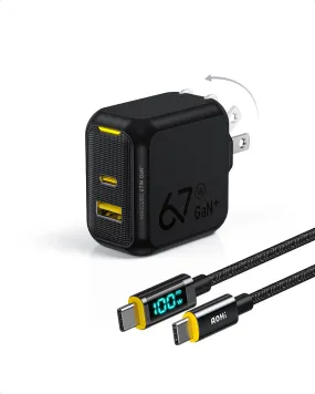 AOHI Magcube 67W Dual-Port Foldable GaN Charger with LED Cable (Yellow/Black)