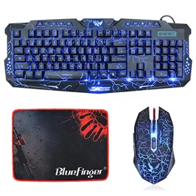 Backlit Crack Gaming  Combo 3 Color LED 114 USB Keyboard Gamer Office