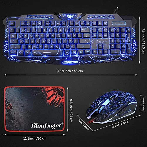 Backlit Crack Gaming  Combo 3 Color LED 114 USB Keyboard Gamer Office