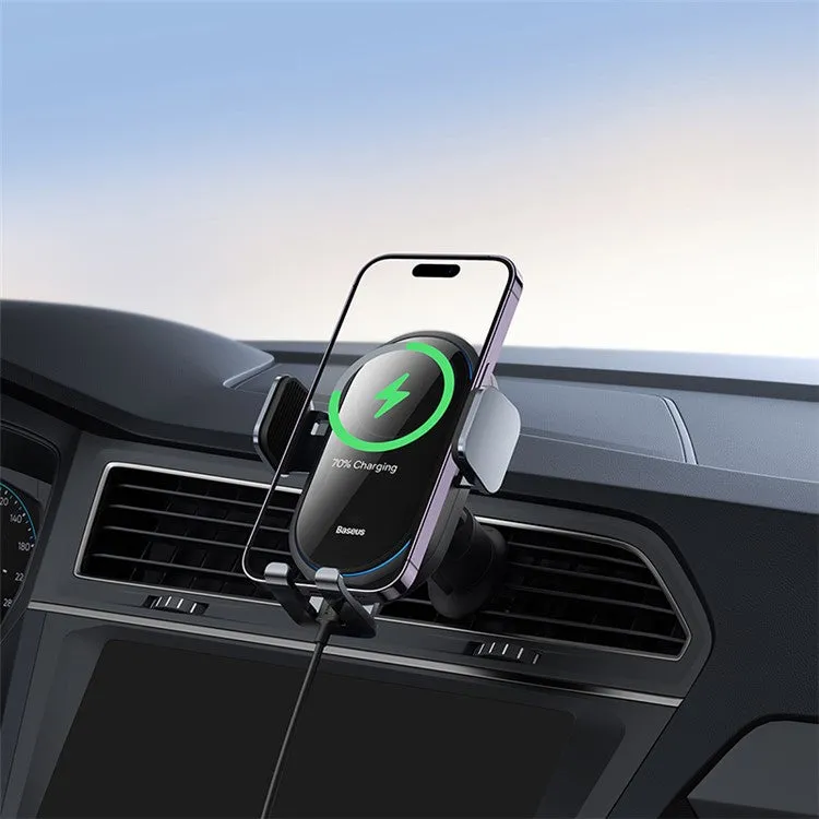 Baseus - (15W) Qi Wireless Charge Car Car Smartphone Holder Charger for Ventilation Grille with Automatic Locking - Black