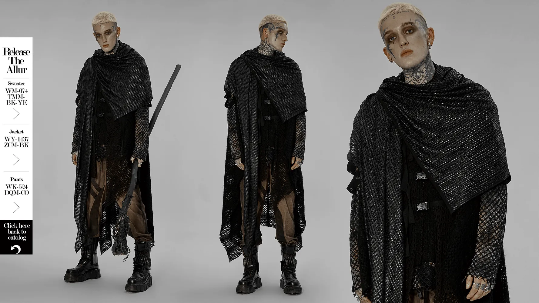 Black Mesh Hooded Scarf - Futuristic Post-Apocalyptic Wrap