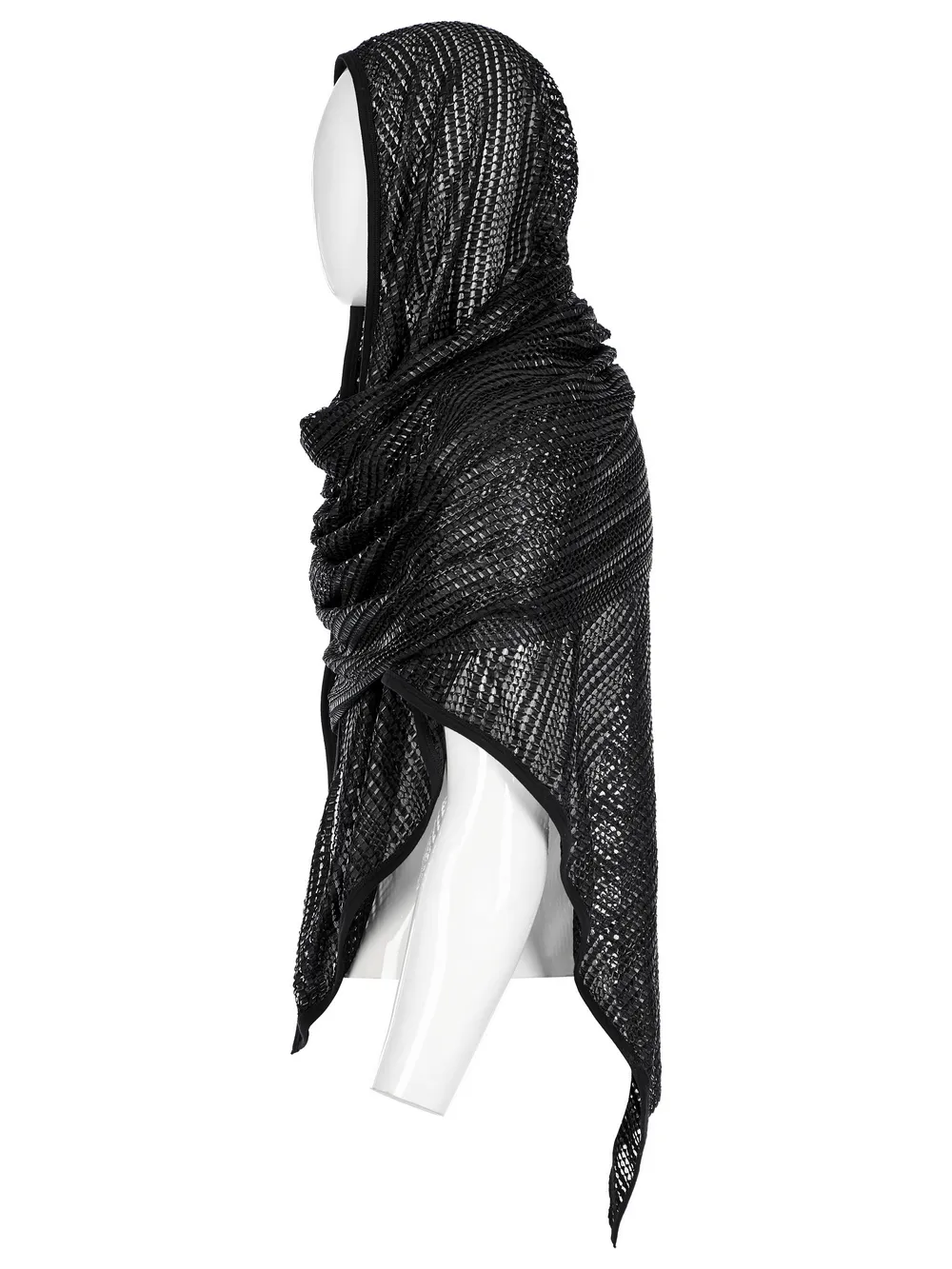 Black Mesh Hooded Scarf - Futuristic Post-Apocalyptic Wrap