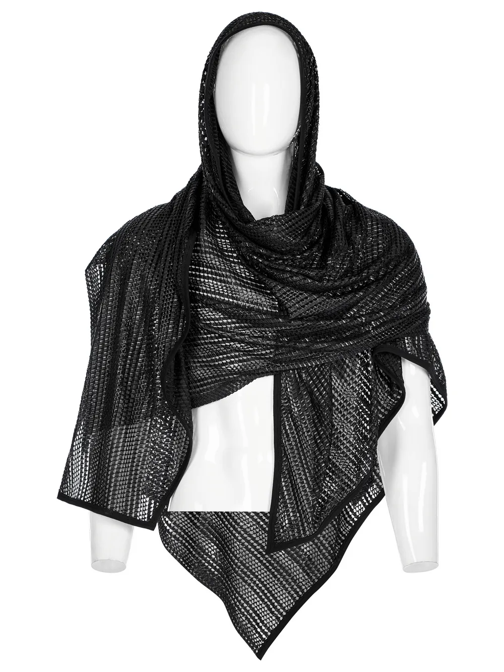 Black Mesh Hooded Scarf - Futuristic Post-Apocalyptic Wrap