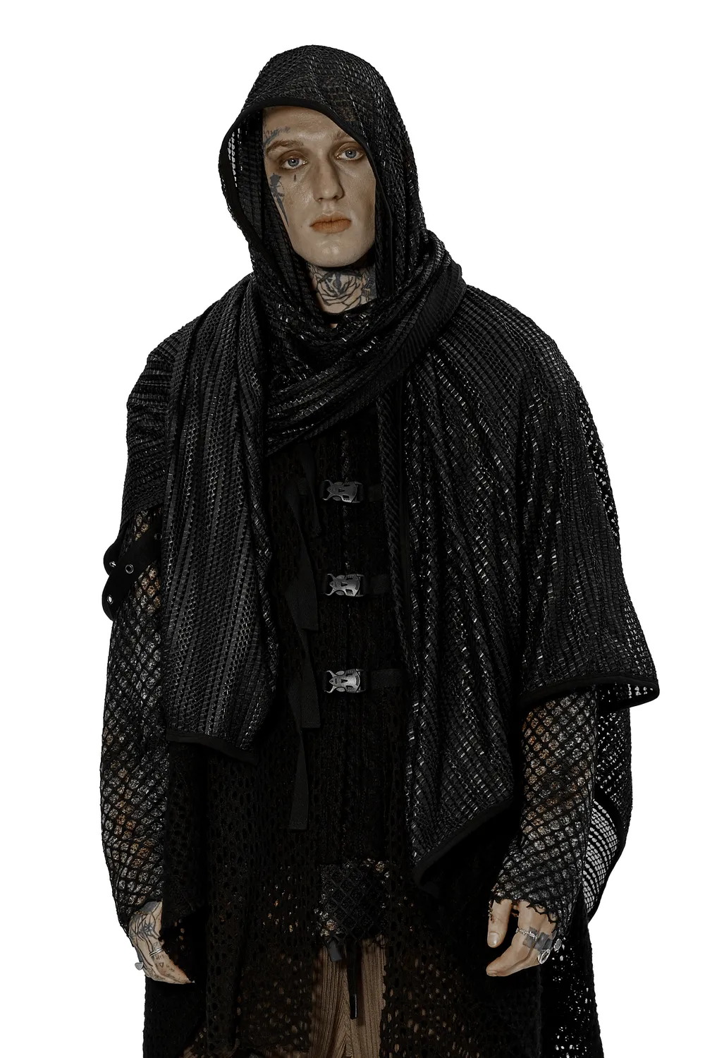 Black Mesh Hooded Scarf - Futuristic Post-Apocalyptic Wrap