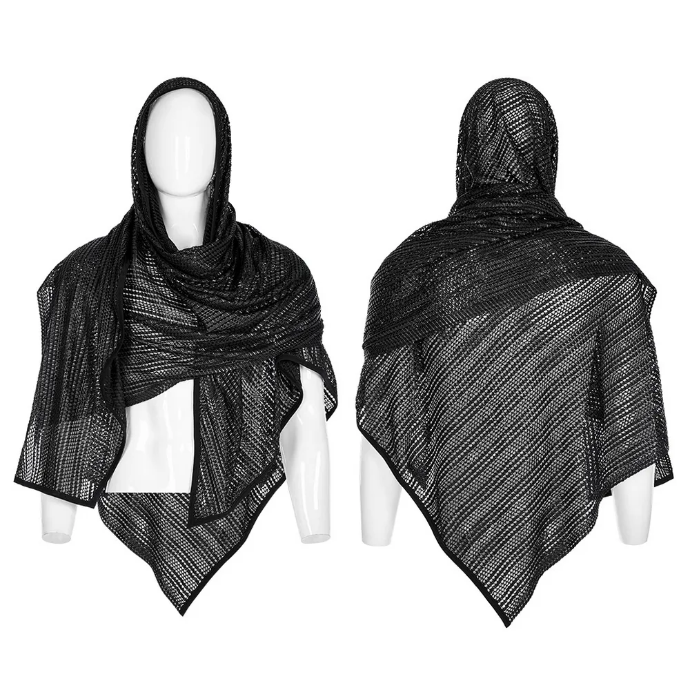 Black Mesh Hooded Scarf - Futuristic Post-Apocalyptic Wrap