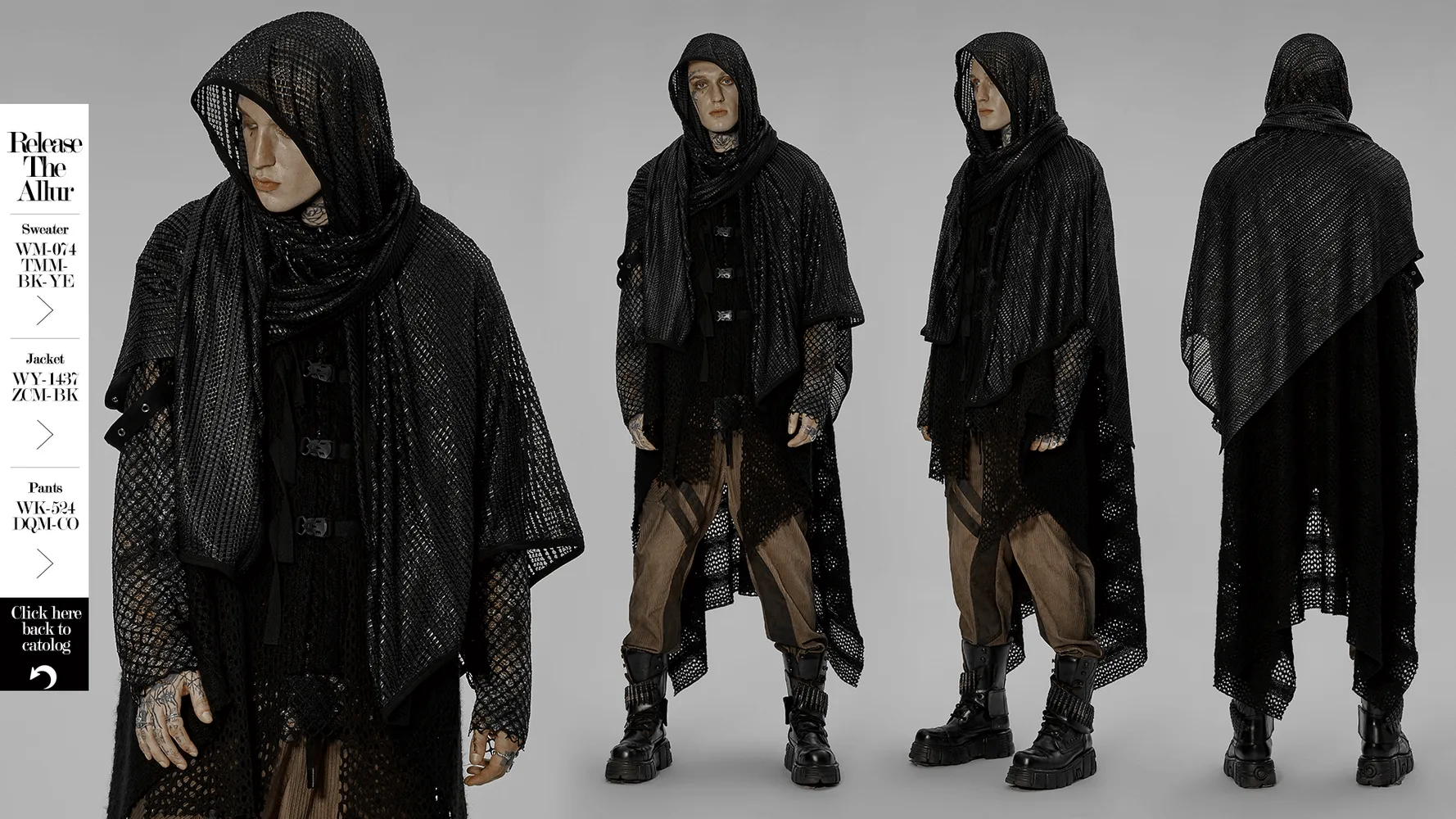 Black Mesh Hooded Scarf - Futuristic Post-Apocalyptic Wrap