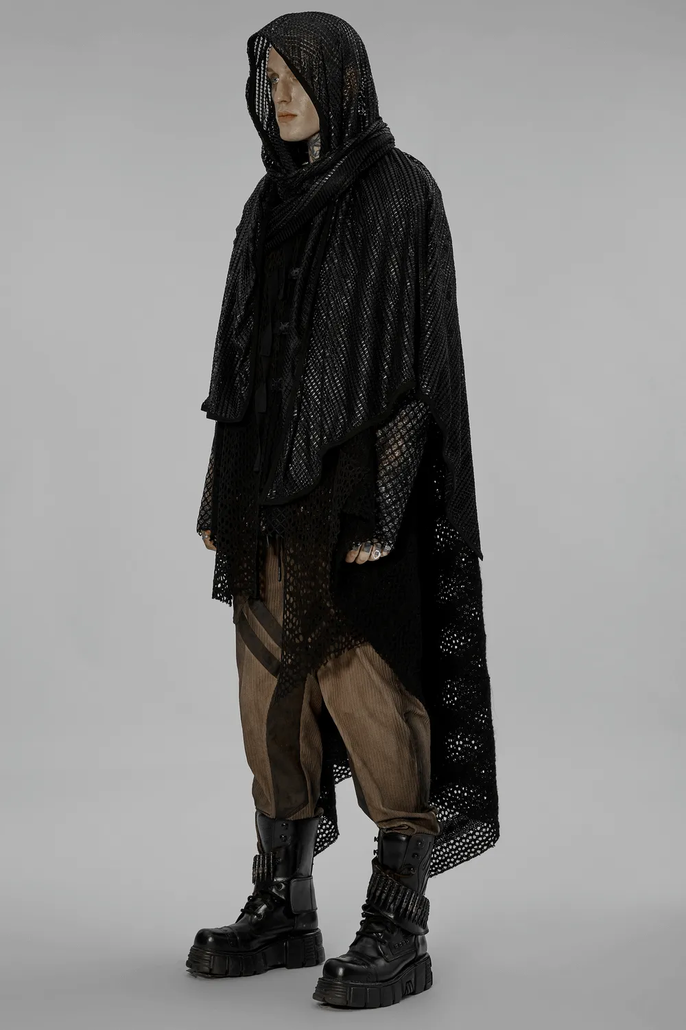 Black Mesh Hooded Scarf - Futuristic Post-Apocalyptic Wrap