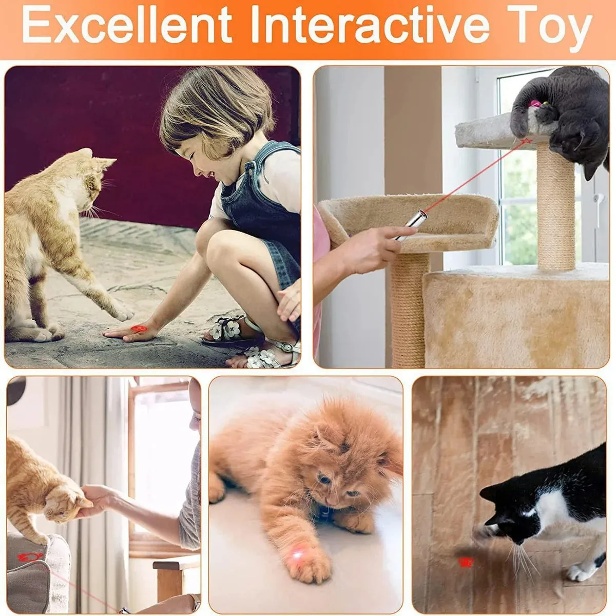 Cat Toys Laser Pointer with 5 Adjustable Patterns USB Recharge Laser Long Range Training Chaser Interactive Toy Dog Laser Pen