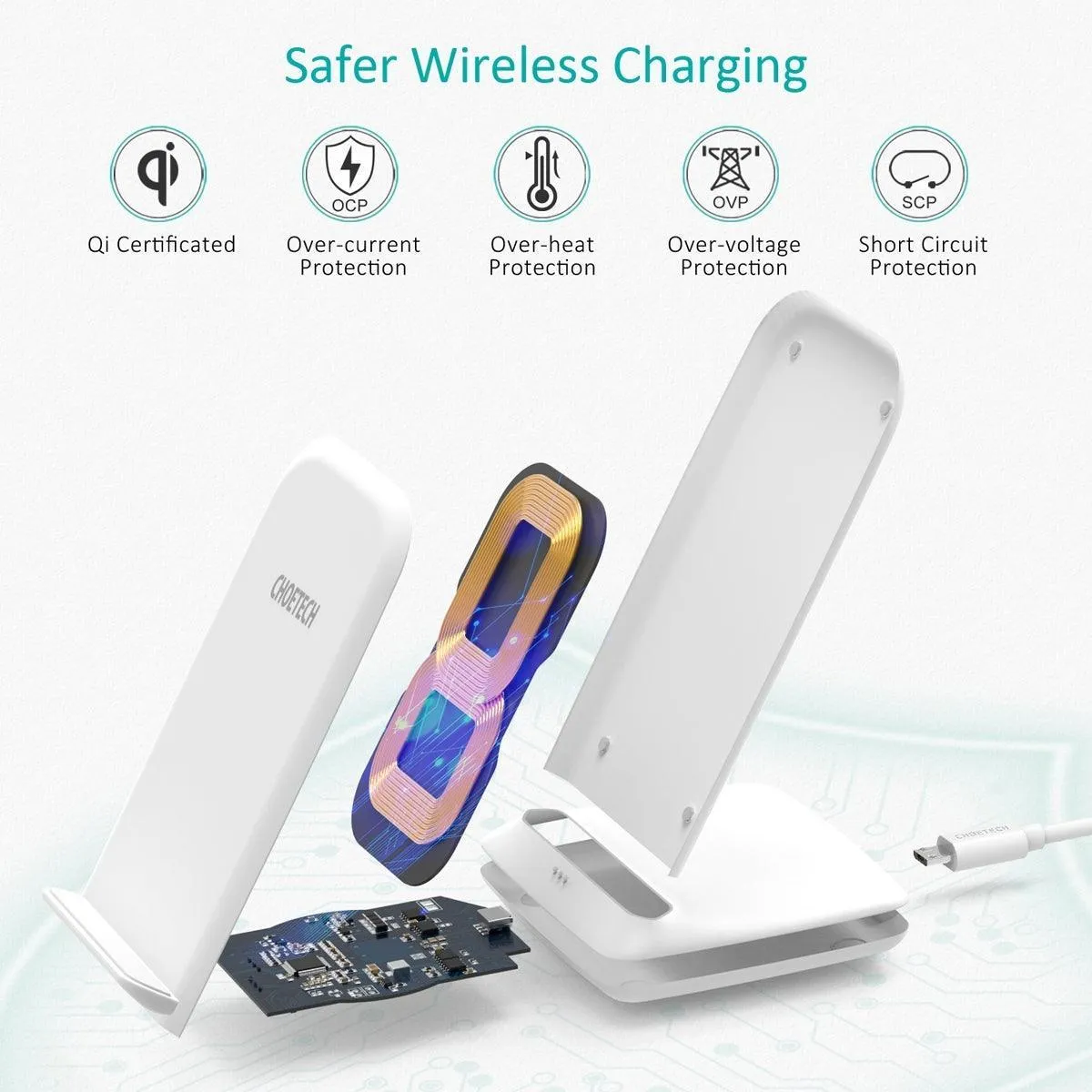 CHOETECH T555-F 15W Wireless Charger Stand with AC Charger (White)