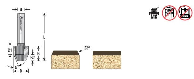 Combination Bevel⁄Flush Trim Router Bit | 22.5°x 11⁄32 Dia x 1⁄2 x 1⁄4"Shank | 51400 | 738685154007