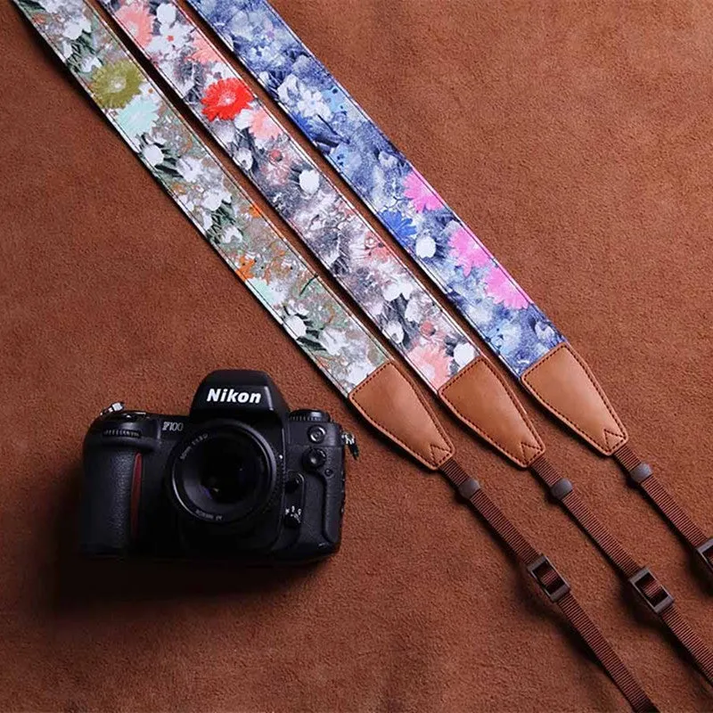 Cotton Cowboy Flower Handmade Leather Camera Strap