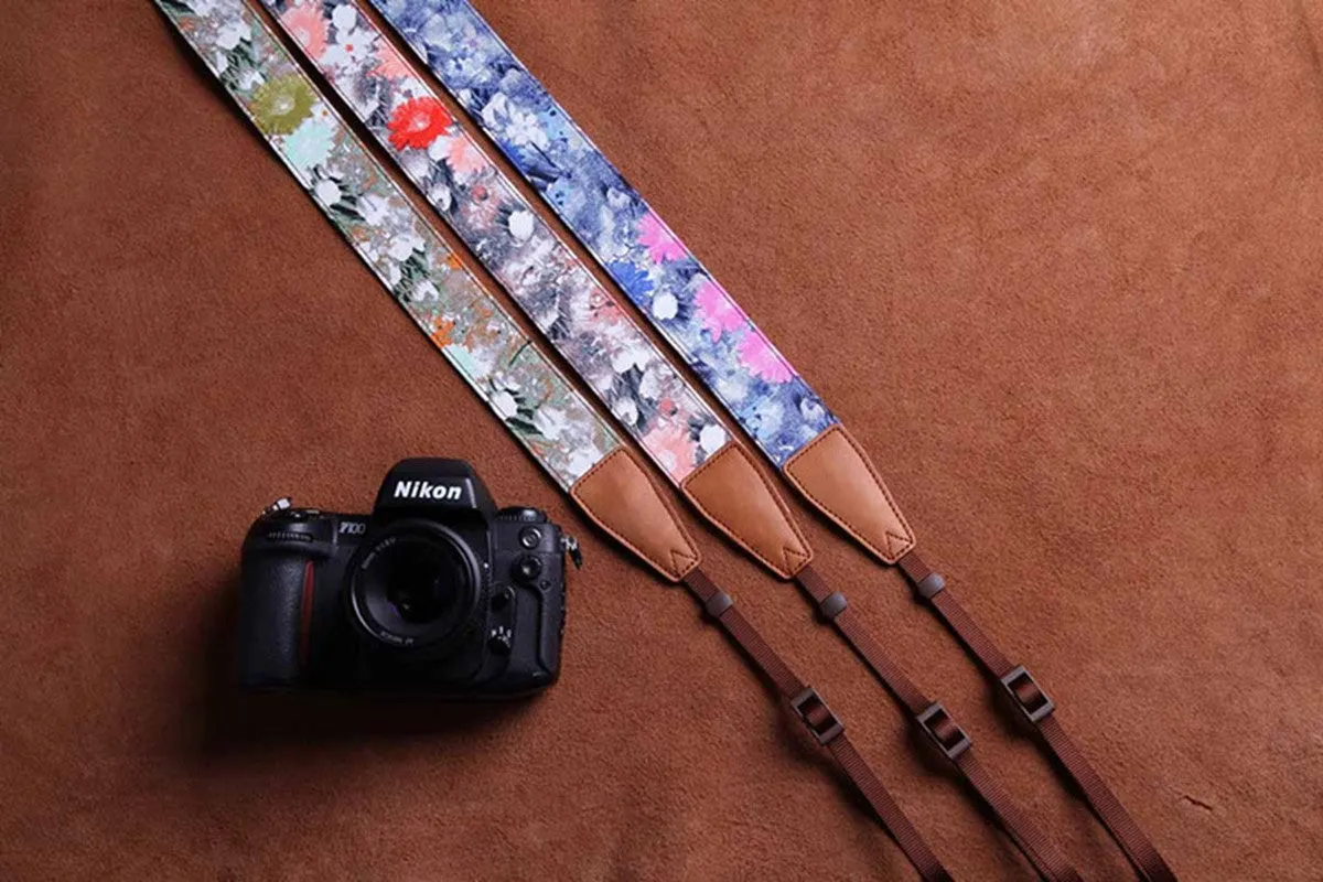 Cotton Cowboy Flower Handmade Leather Camera Strap