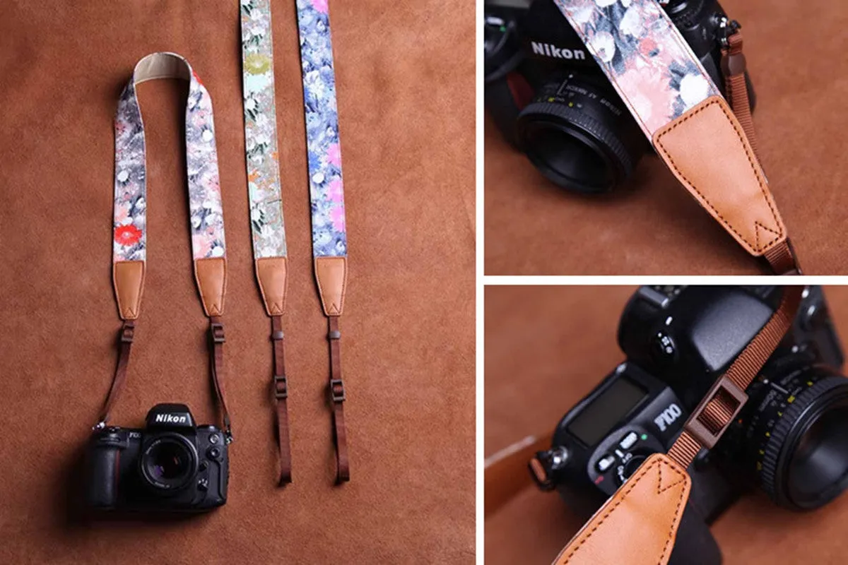 Cotton Cowboy Flower Handmade Leather Camera Strap