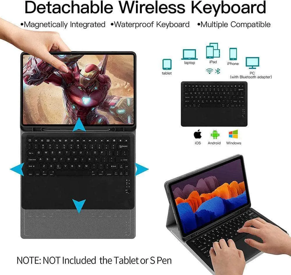 Detachable Wireless Bluetooth Keyboard Galaxy Tab S7 Lite 12.4 T730 T735 Silicone Case