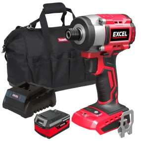 Excel 18V Cordless Brushless Impact Driver with 1 x 4.0Ah Battery Charger & Bag