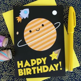 Happy Birthday in Space Planet Card