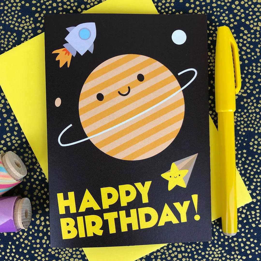 Happy Birthday in Space Planet Card