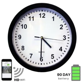 HD WiFi Home Hidden Camera Wall Clock w/ Battery Power, and Remote Video Access