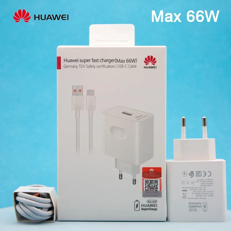 Huawei 66W Super Charger: Rapid Travel Adapter with USB-C Cable