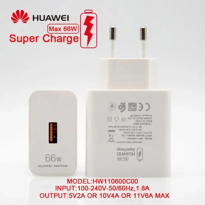 Huawei 66W Super Charger: Rapid Travel Adapter with USB-C Cable