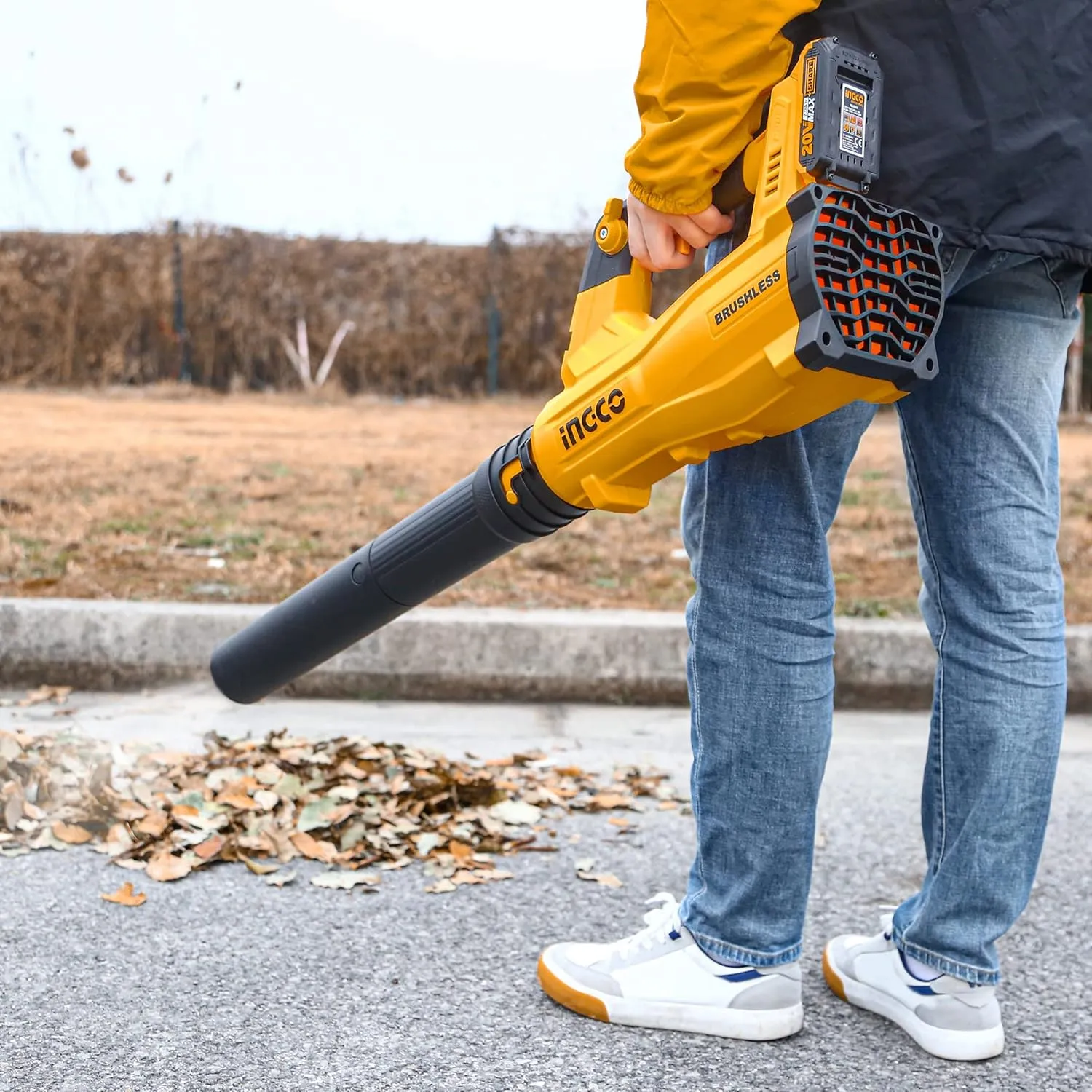 Ingco CABLI20408 20V Li-ion Leaf Blower | Cordless Handheld Sweeper with Variable Speed - Includes 2 Batteries & Charger