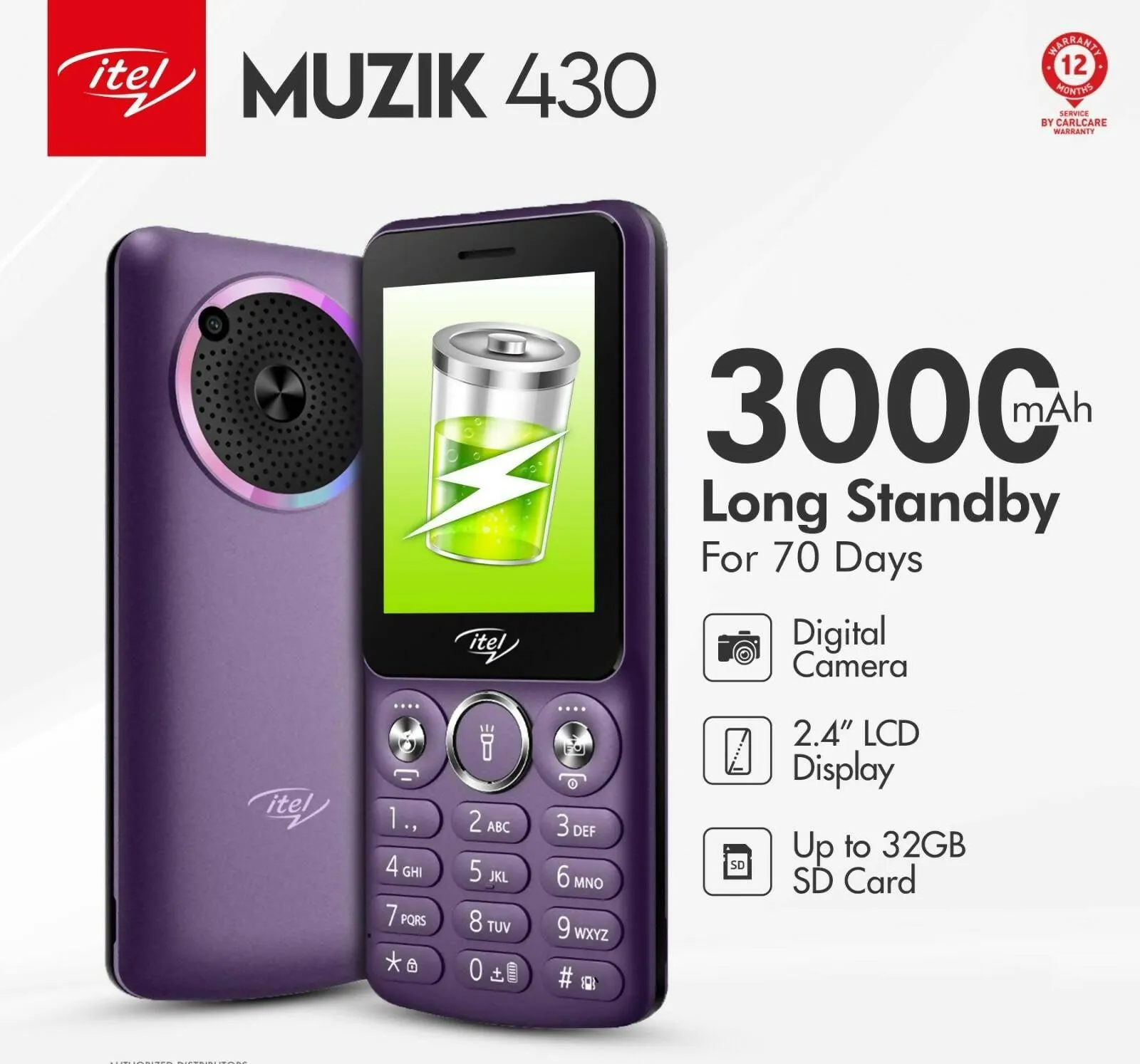 Itel Muzik 430 - Dual Sim - 3000 mAh Battery - Brand Warranty