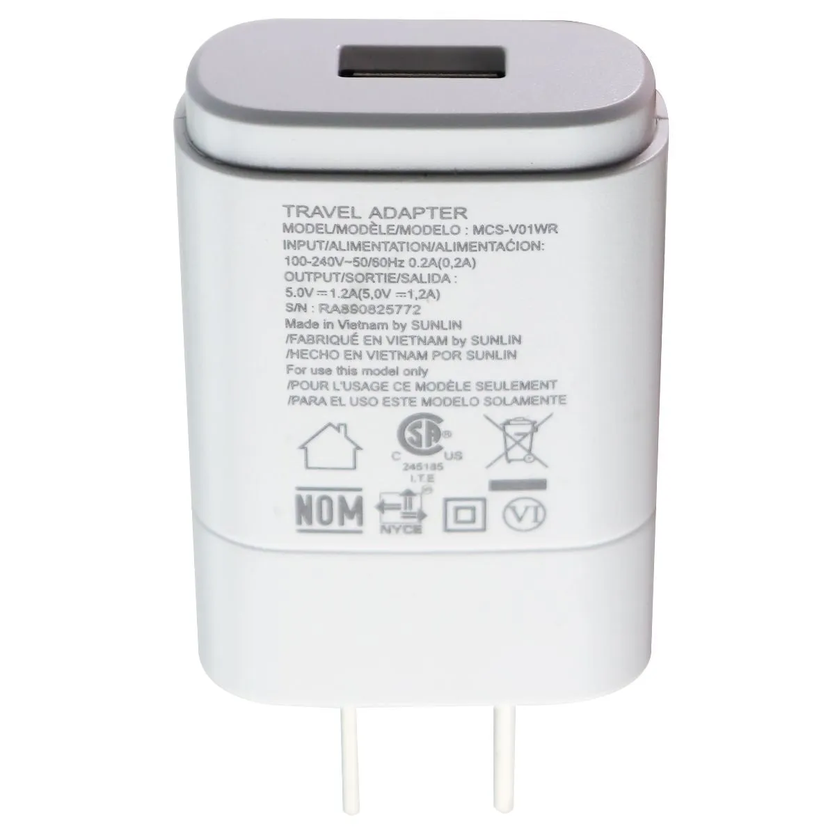 LG Single USB (5.0V/1.2A) Travel Wall Adapter Charger - White (MCS-V01WR/P)