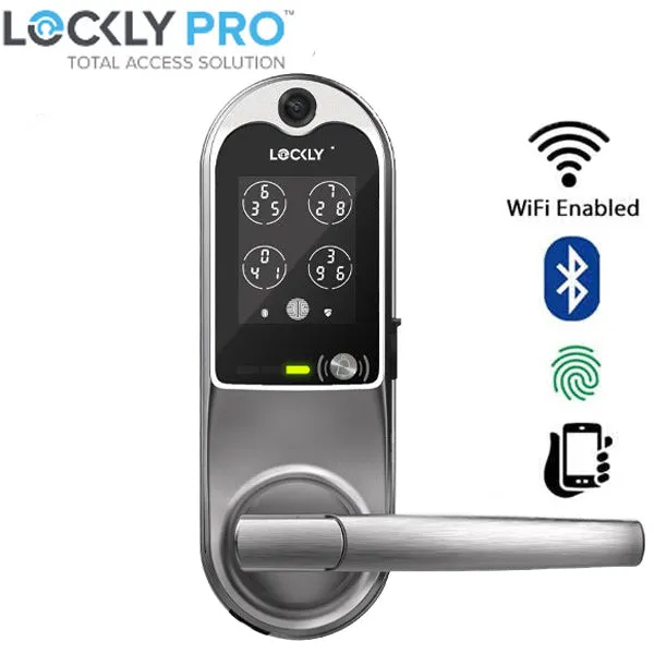 Lockly  Guard VISION LATCH 698L - Doorbell Video Camera Smart Lock - Latch Lever Set - Fingerprint Reader - Wi-Fi-Bluetooth App Controlled - Optional Finish