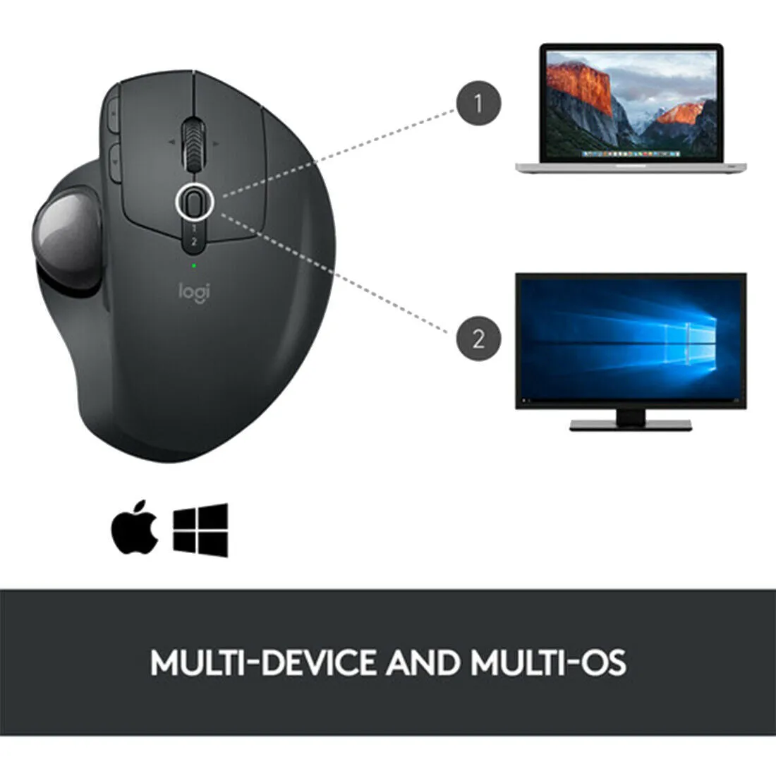 Logitech MX Ergo Plus Wireless Palm Support Trackball Mouse 910-005178, Graphite