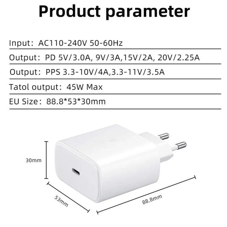 M135 45W Super Fast USB-C Charger with 5A Type-C Cable, EU Plug