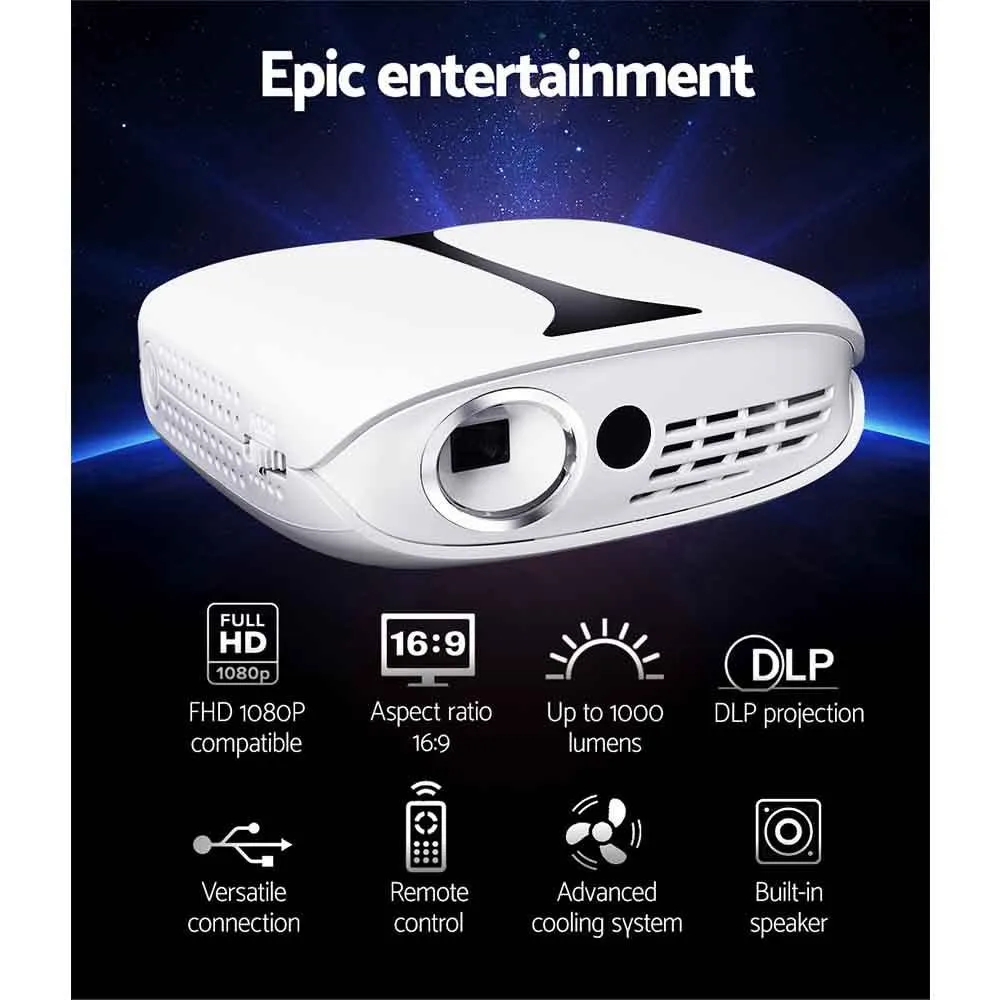 Mini Video Projector Wifi USB HDMI Portable 1000 Lumens HD 1080P Home Theater