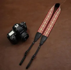 National Style Embroidered Both ends brown skin Handmade DSLR Leather Camera Strap 7437