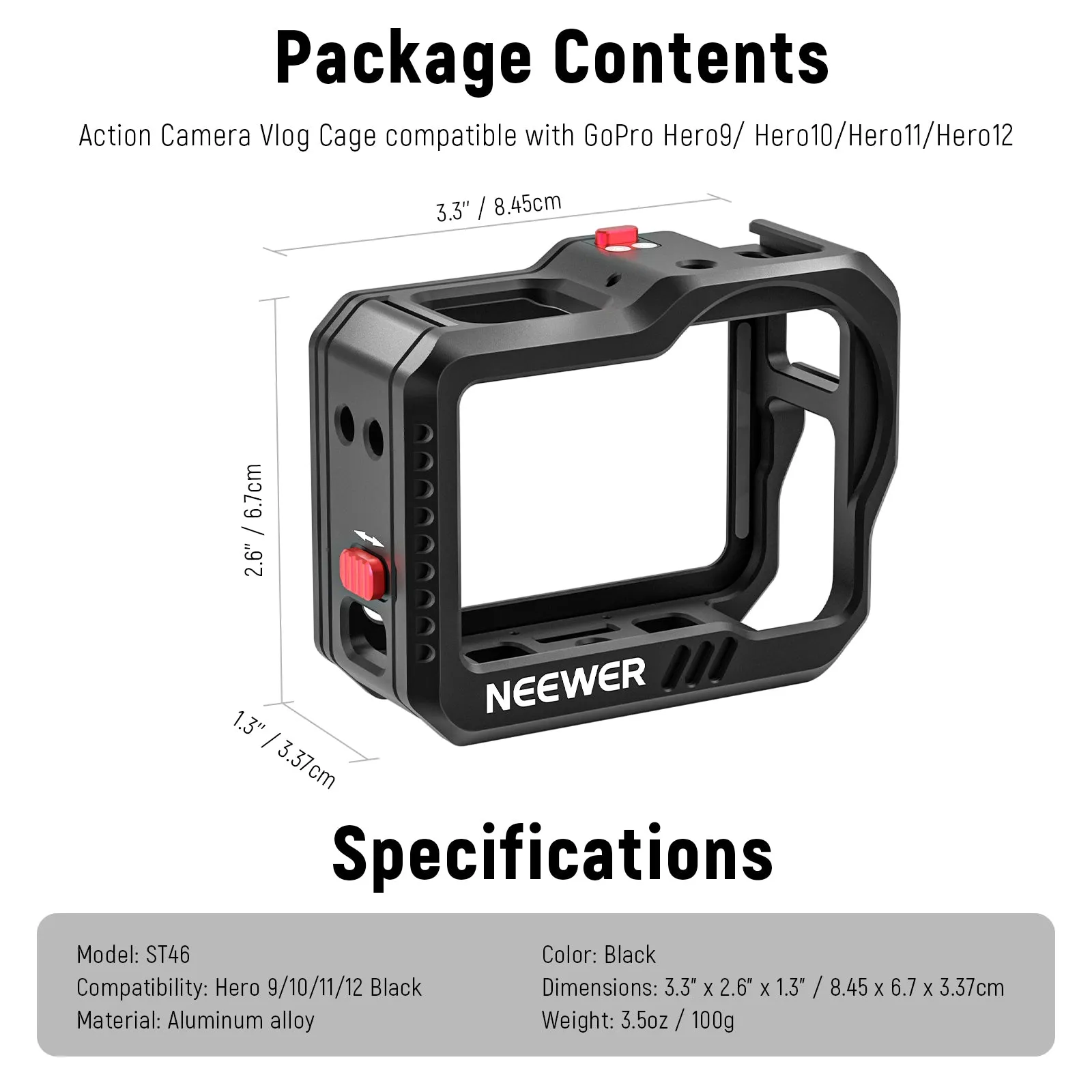 NEEWER ST46 Action Camera Cage Compatible with Gopro Hero9/10/11/12