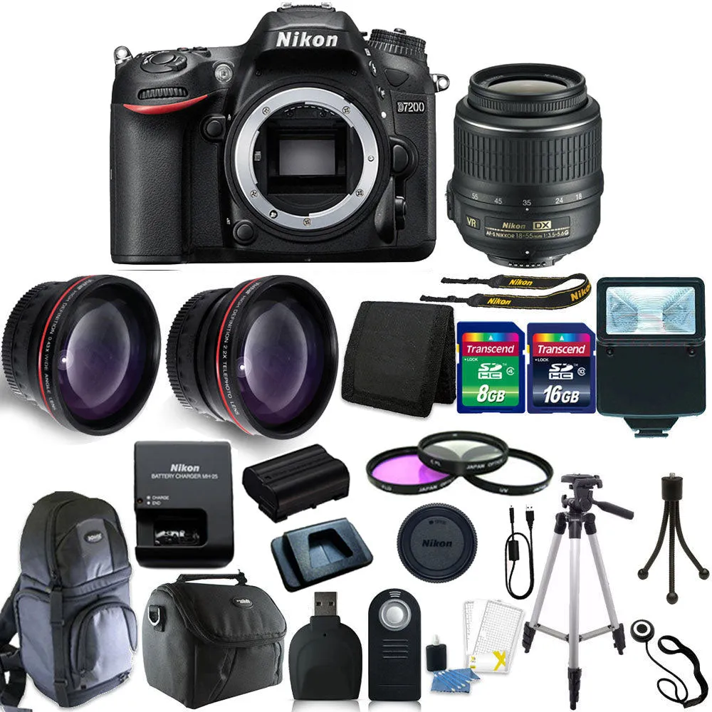 Nikon D7200 DSLR Camera with 18-55mm VR Lens and Accessory Kit