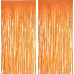 Orange Tinsel Curtain Party Backdrop - GREATRIL Foil Fringe Curtain Party Streamers for Fall/Thanksgiving Day/Birthday/Doorway/Christmas/Coco Theme/Halloween/Day of The Dead Party Decorations 2 Packs