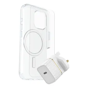 OtterBox Symmetry Clear MagSafe Cover   Premium Glass   Fast Charge Wall Charger 30W for iPhone 16 Pro